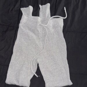 Rib-Knit High-Waist Leggings in Light Gray